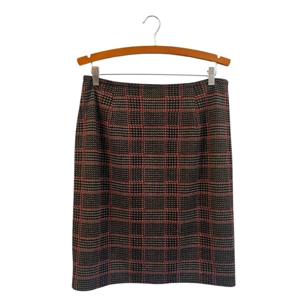 Gerry Weber Knit Skirt Pull On Elastic Waist Academia Wool Size 10 Plaid